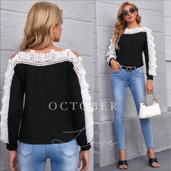 FINAL MARK-DOWN “HELLO FALL” BLK TOP W/WHITE LACE - Picture 3 of 3